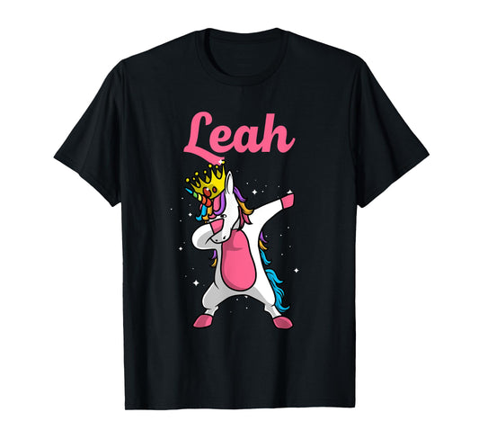 LEAH Gift Name Personalized Birthday Dabbing Unicorn Queen T-Shirt