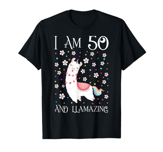 I am 50 Years Old Llamazing Cute Llama 50th Girl Birthday T-Shirt