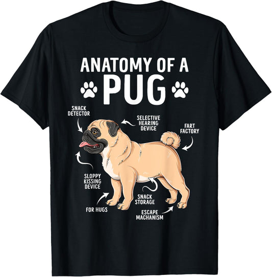 Unisex-Kids Anatomy Of A Pug Funny Dog Lover Pug T-Shirt Black Short Sleeve T-Shirt Small