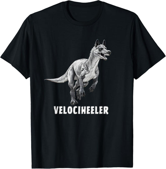 Velociraptor Australian cattle dog, red blue heeler dinosaur T-Shirt