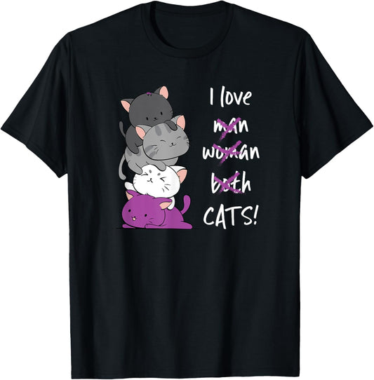 Kawaii Cat T-shirt - Asexual Pride Flag Kitten Anime for Ace T-Shirt