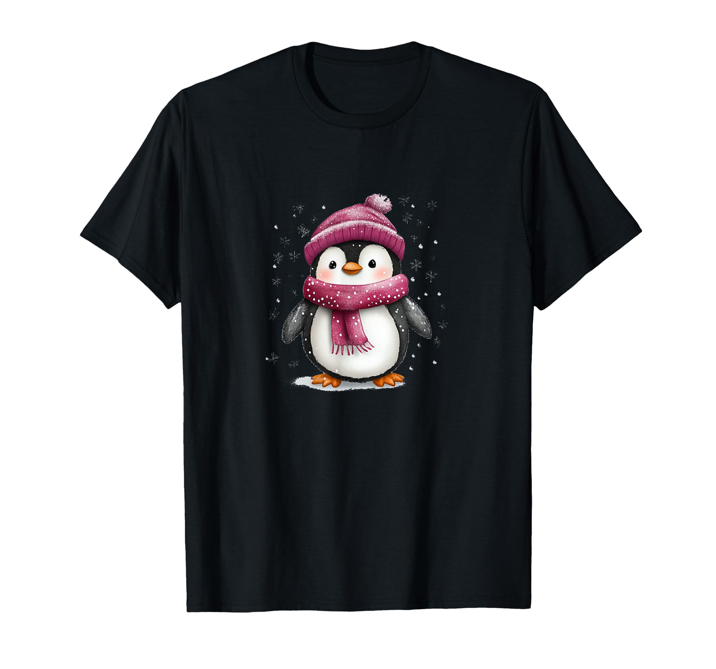Cute Penguin With Hat And Scarf Winter Snow T-Shirt