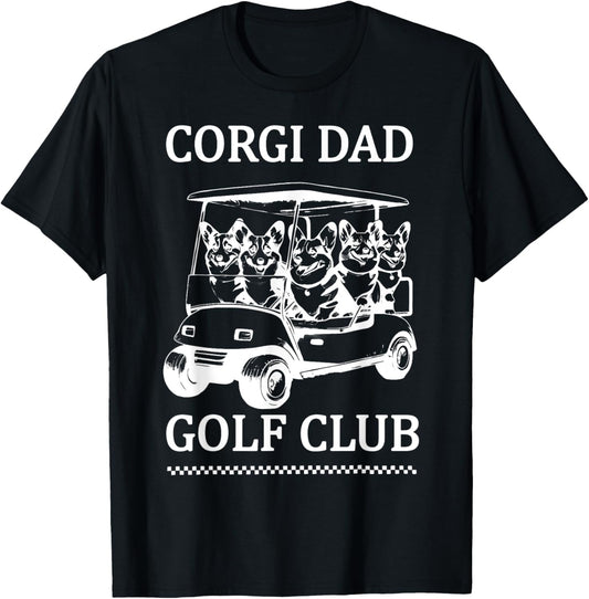 Retro Corgi Dad Golf Club Cute Dog Swinging Golf Fathers Day T-Shirt