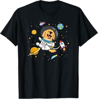 Funny Cute Kawaii Kids Boys Space Golden Retriever Lover T-Shirt