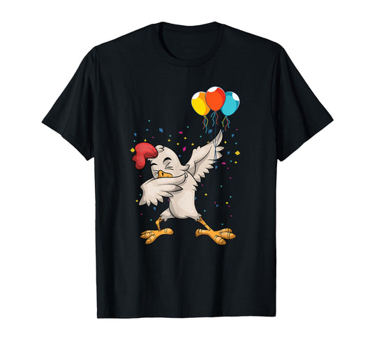 Kids Birthday Party Balloon Funny Farm Bird Dabbing Chicken T-Shirt