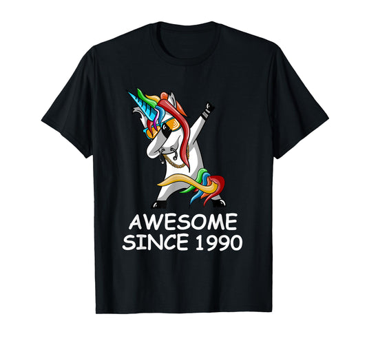 Dabbing Unicorn Awesome Since 1990 T-Shirt Birthday Tee