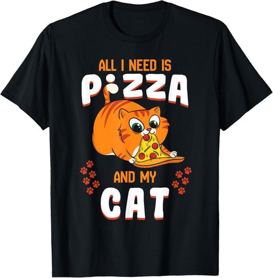 Cat Eating Pizza Shirt Pepperoni Slice Kitten Lover Paw Gift T-Shirt