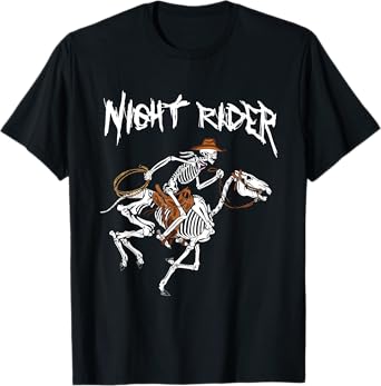 Night Rider Skeleton Cowboy Riding Horse Western Halloween T-Shirt
