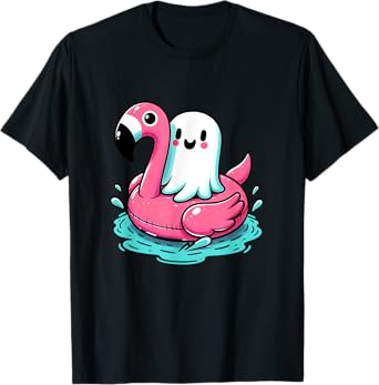 spooky flamingo ghost Pool Funny Spooky Summer Summerween T-Shirt for Men Women Kids