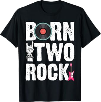 Kids 2nd Birthday Guitar Born Two 2 Rock Rocker Bday Boys T-Shirt