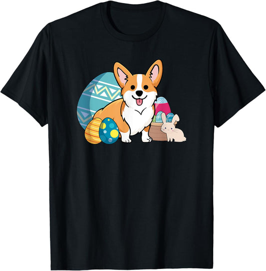 Easter Corgi Dog Cute Cartoon Style Easter Eggs, Basket T-Shirt for Men Women Kids