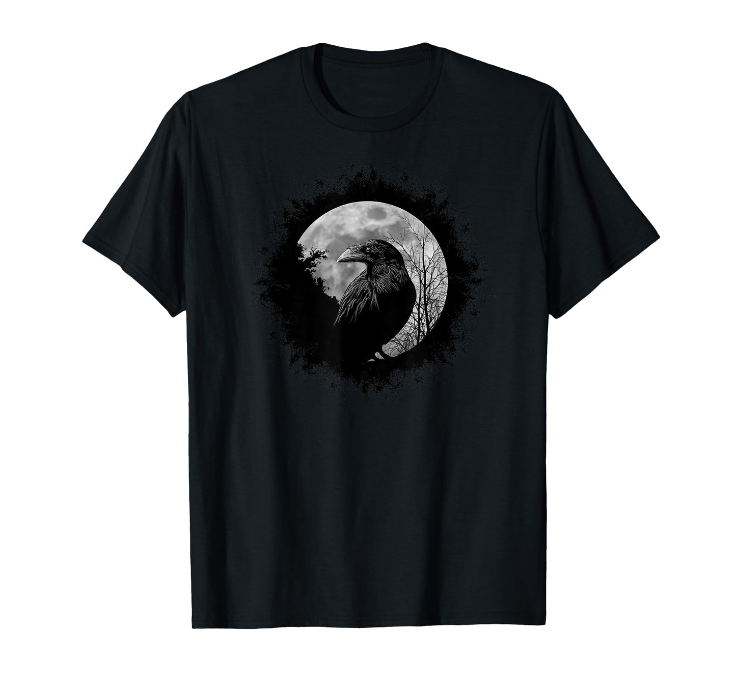 Mystic Black Crow Artwork Full Moon Raven T-Shirt