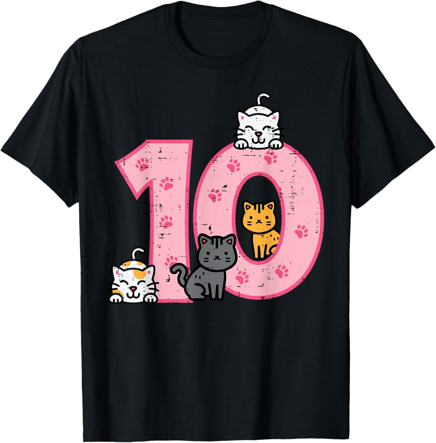 10th Birthday Cats On Number 10 Kawaii Bday Kitten Girls Kid T-Shirt