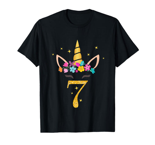 Kids 7th Birthday Unicorn Design for Girls 7-Year-Old T-Shirt