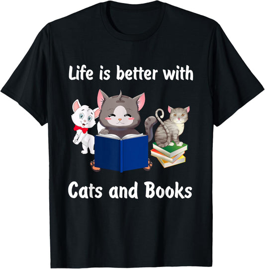Life Is Better with Cats And Books Anime style Kitten T-Shirt