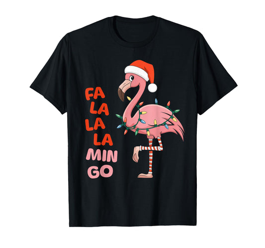 Fa La La Mingo Flamingo Christmas Tree Lights Xmas Tropical T-Shirt