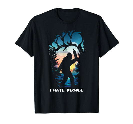 Alien Bigfoot Middle Finger I Hate People Abduction Colorful T-Shirt