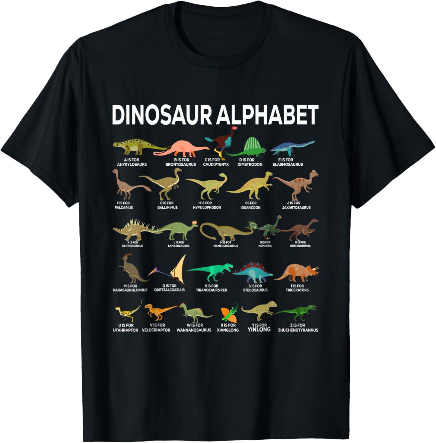 Types Of Dinosaurs Alphabet A-Z ABC Dino Identification T-Shirt