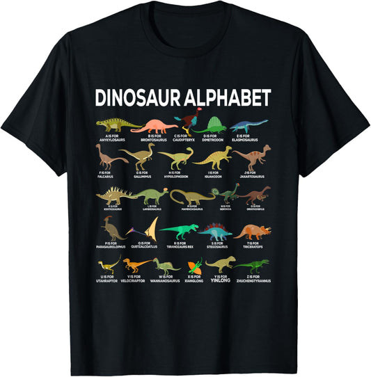 Types Of Dinosaurs Alphabet A-Z ABC Dino Identification T-Shirt