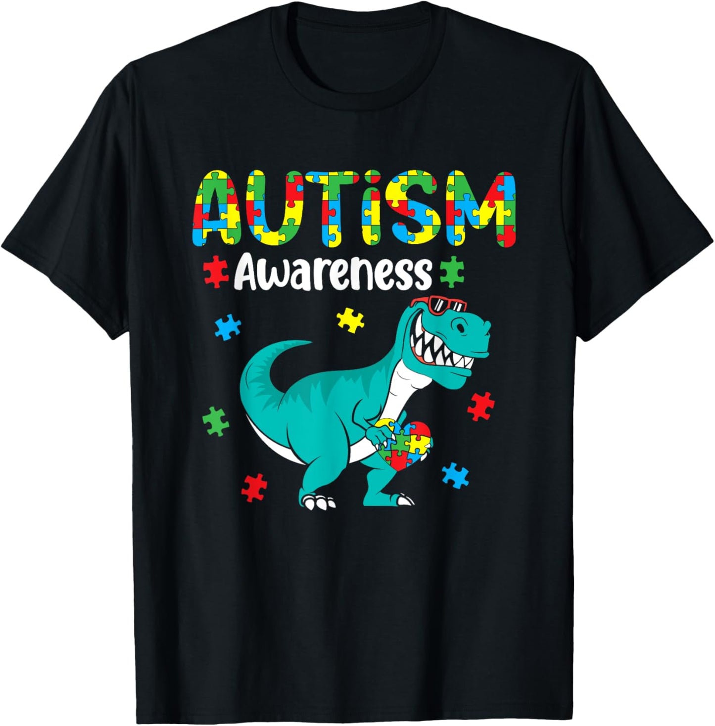 Autism Awareness Month Dinosaur Puzzle Piece For Boys Kids T-Shirt