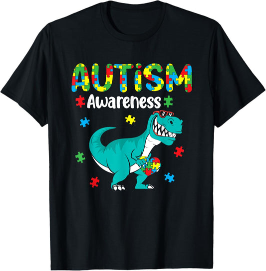 Autism Awareness Month Dinosaur Puzzle Piece For Boys Kids T-Shirt