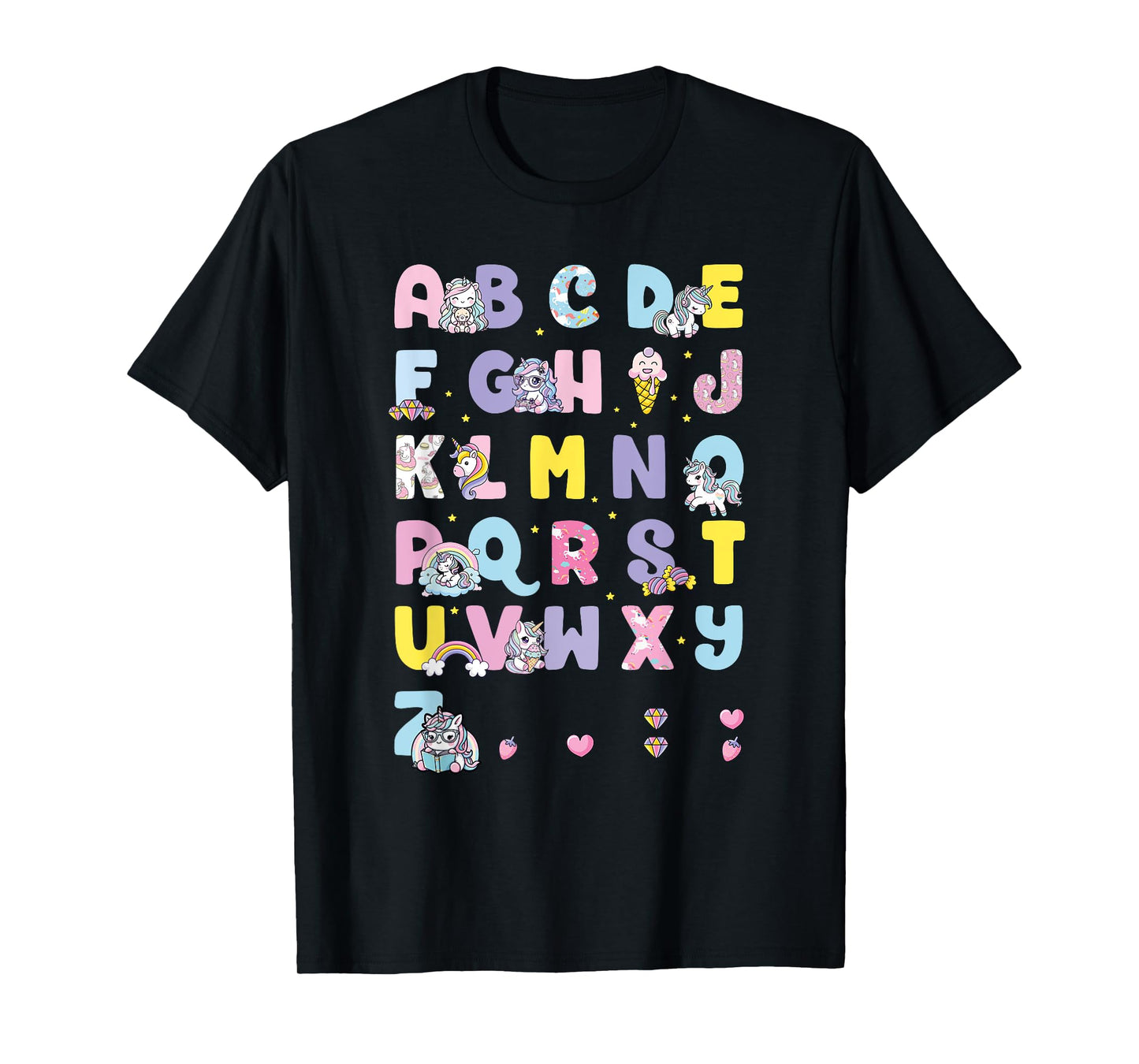 Cute Unicorn Alphabet Unicorn Girls T-Shirt