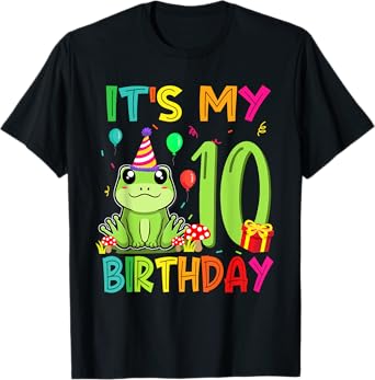 Its My 10th Birthday Frog Animal 10 Years Old Theme T-Shirt