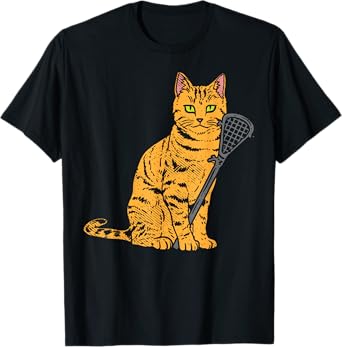 Cat Lacrosse Stick Cute Animal Pet Lax Player Coach Gift T-Shirt for Men Women Kids