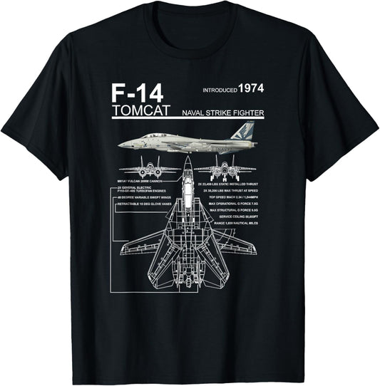 Dinosaurus Rekx F-14 Tomcat Navy Fighter Jet Graphic Unisex-Adult T-Shirt, Black, Small, Short Sleeve
