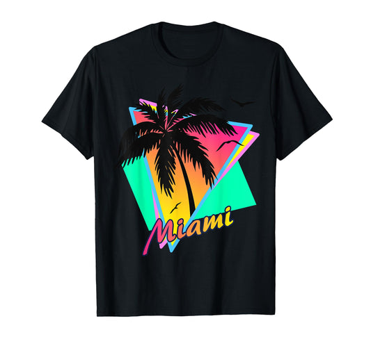Miami 80s Tropical Summer And Beach Palm Tree Sunset T-Shirt