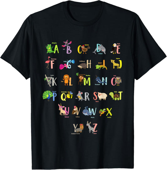 ABC Animals Identification A-Z Types Of Zoo Animals Alphabet T-Shirt