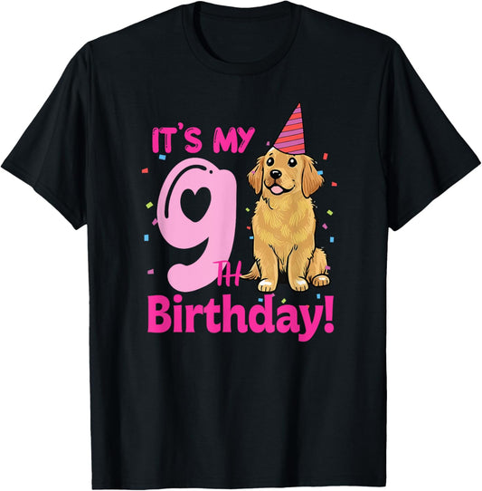 It's My 9th Birthday Golden Retriever Dog Lovers 9 Years Old T-Shirt