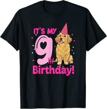 It's My 9th Birthday Golden Retriever Dog Lovers 9 Years Old T-Shirt