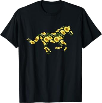 Horse with sunflowers sunflower Horse riding Horses flower T-Shirt