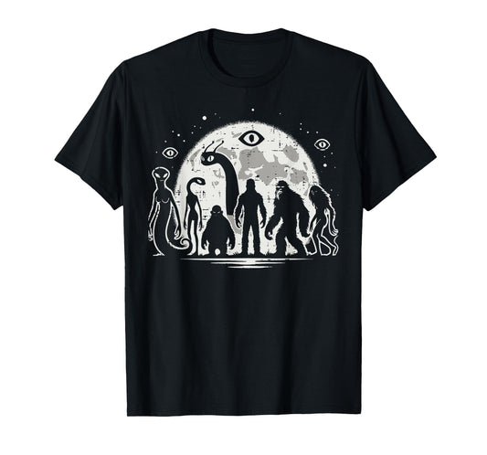Cryptids Bigfoot Loch Ness Alien Sasquatch Mothman Men Women T-Shirt