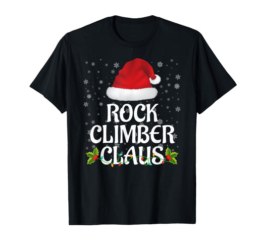 Rock Climber Claus Christmas Lights Pajama Family Matching T-Shirt