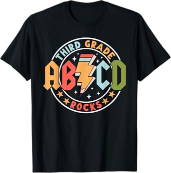 ABCD 3rd Grade Rocks Pencil Lightning Teachers Rock Boys T-Shirt