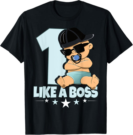 Baby 1st Birthday Boy Girl 1 Year Like a Boss Kids T-Shirt