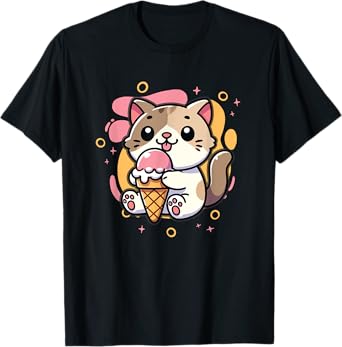 Ice Cream Lover Cute Cat Eating Ice Cream T-Shirt