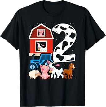 Farm Theme Pig Cow Horse 2nd Birthday 2 Yrs Old T-Shirt