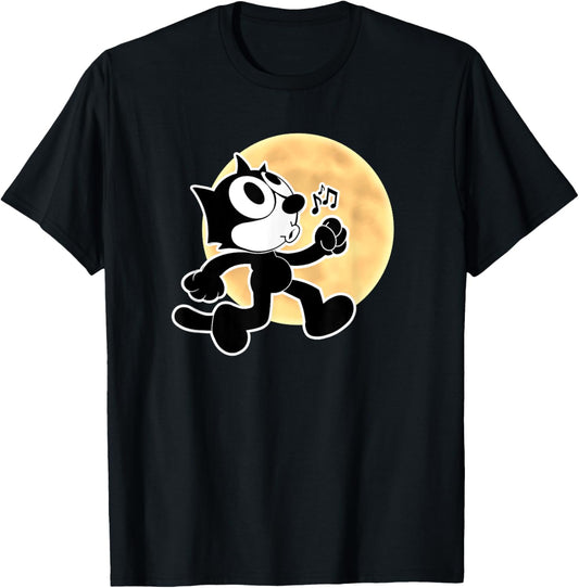 Felix Cartoon Whistling Music Notes Walking in Moonlight T-Shirt