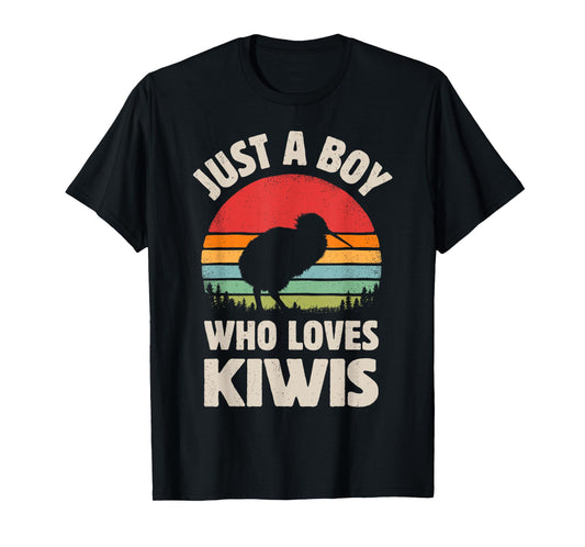 Kiwi Just A Boy Who Loves Kiwis Bird Retro Vintage Sunset T-Shirt