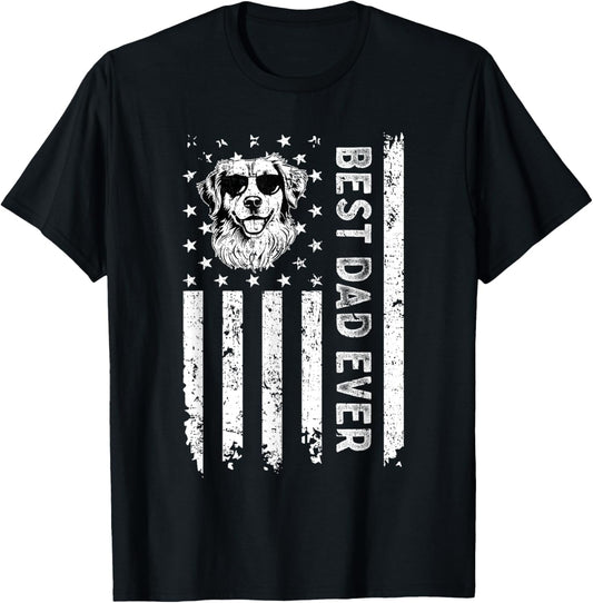 Best Golden Retriever Dog Dad Ever Fathers Day USA Flag T-Shirt