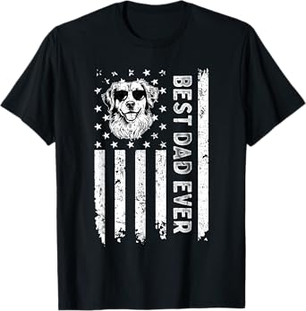 Best Golden Retriever Dog Dad Ever Fathers Day USA Flag T-Shirt