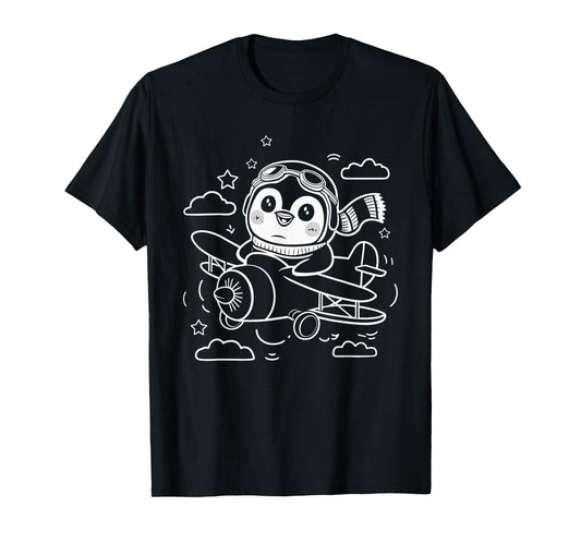 Cute Penguin Pilot In Airplane Aviation Plane Flying Penguin T-Shirt