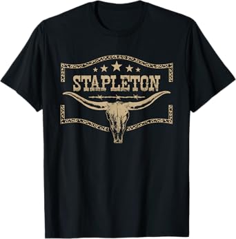 Graphic Stapleton Name Bull Skull Country Cowboy Western T-Shirt