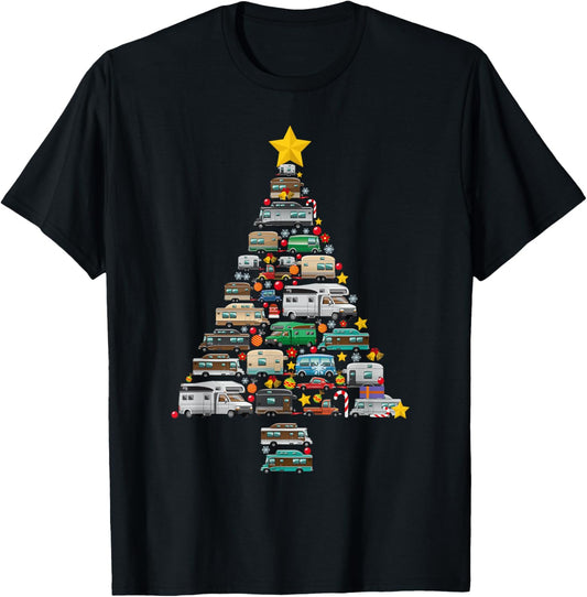 Camping Trailer Christmas Tree Camper Caravan Rv Van Xmas T-Shirt