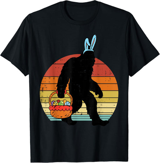 Bigfoot Sasquatch Bunny Easter Eggs Retro Men Women Kids T-Shirt