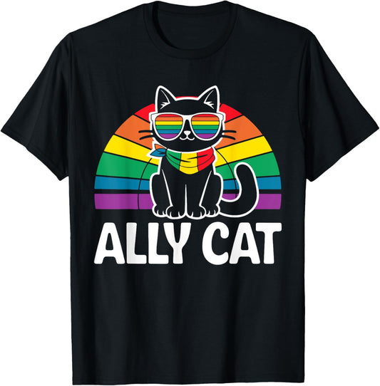 LGBT Ally Cat Be Kind Gay Rainbow Funny LGBTQ Flag Gay Pride T-Shirt