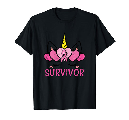 Unicorn Facee Survivor Cute Breast Cancer Awareness Women T-Shirt